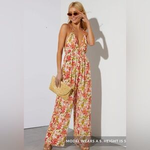 VICI: Carrie Low V-Neck Floral Jumpsuit